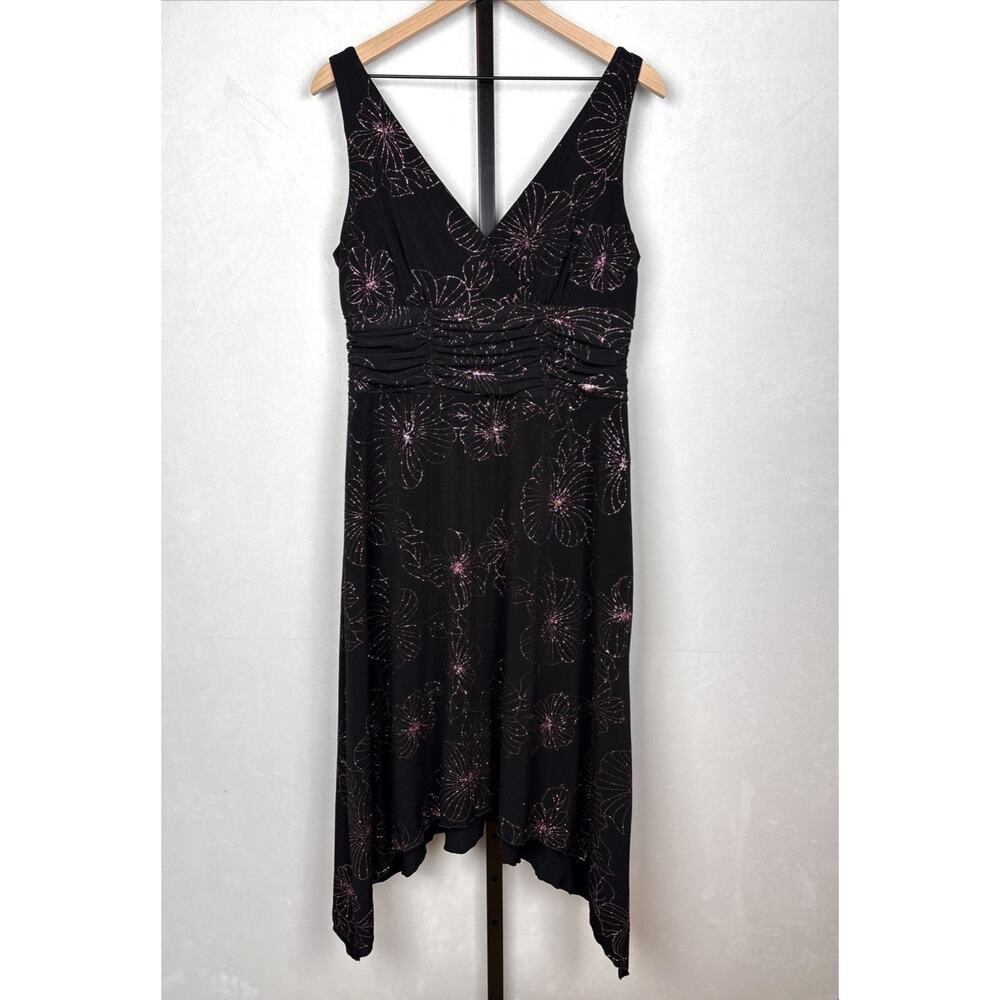 Vintage AGB Womens Y2K Fairy Grunge Midi Dress 12 Black Whimsigoth Flowers